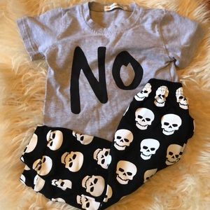 Toddler graphic tee with skull pants